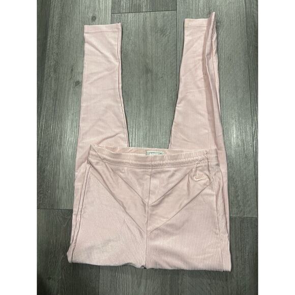 Vintage 90's Nike Womens Ribbed Pink Ribbed High Waist Shiny Retro Leggings - Picture 1 of 7